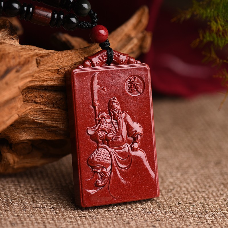 小石头朱砂关公吊坠关二爷牌子项链霸气关羽挂件饰品本命年武财神男