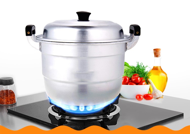 老式铝锅双层铝制蒸锅家用烧水锅蒸馒头加厚大容量40cm钢筋锑锅食堂蒸