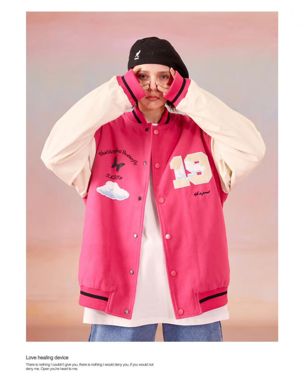 tnqt心碎创可贴潮牌白云立体毛巾绣pu皮棒球服毛呢夹克外套男女蓝色xs