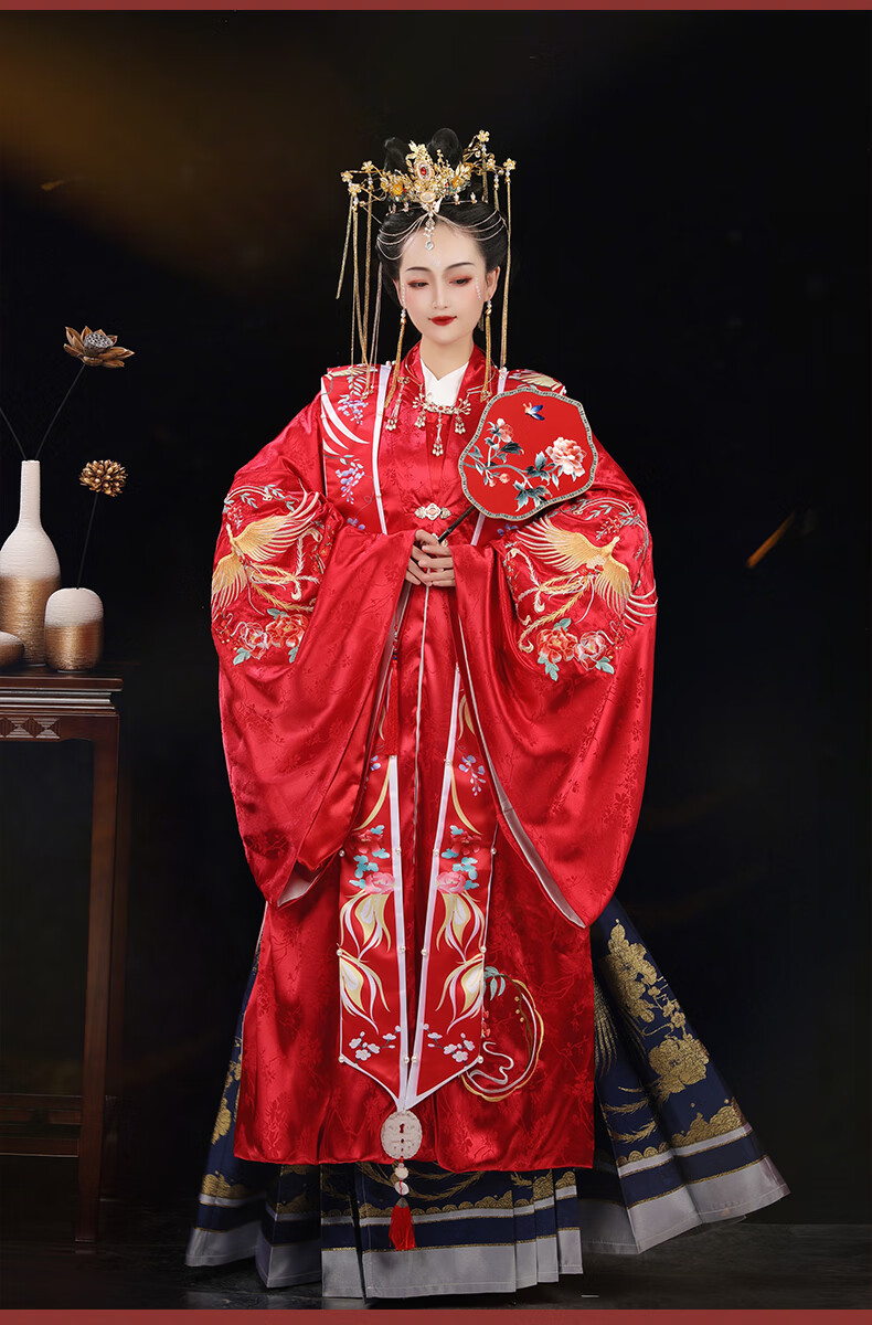 明制汉服婚服龙凤吟织金马面裙霞帔圆领袍秋冬男女情侣款古装 (霞帔