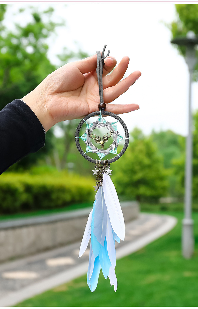 复古捕梦网车载挂件捕梦风铃少女装饰羽毛挂饰七芒星少女粉