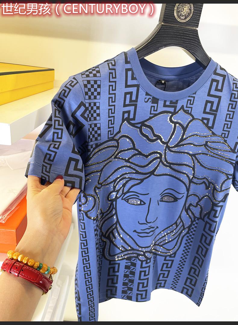 &美杜沙瓦萨琪 双丝光棉t恤烫钻瓦萨其男士2022夏季