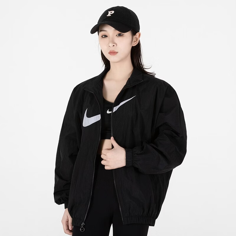 耐克夹克女装秋季新款运动服梭织防风跑步训练休闲上衣学生立领外套dd