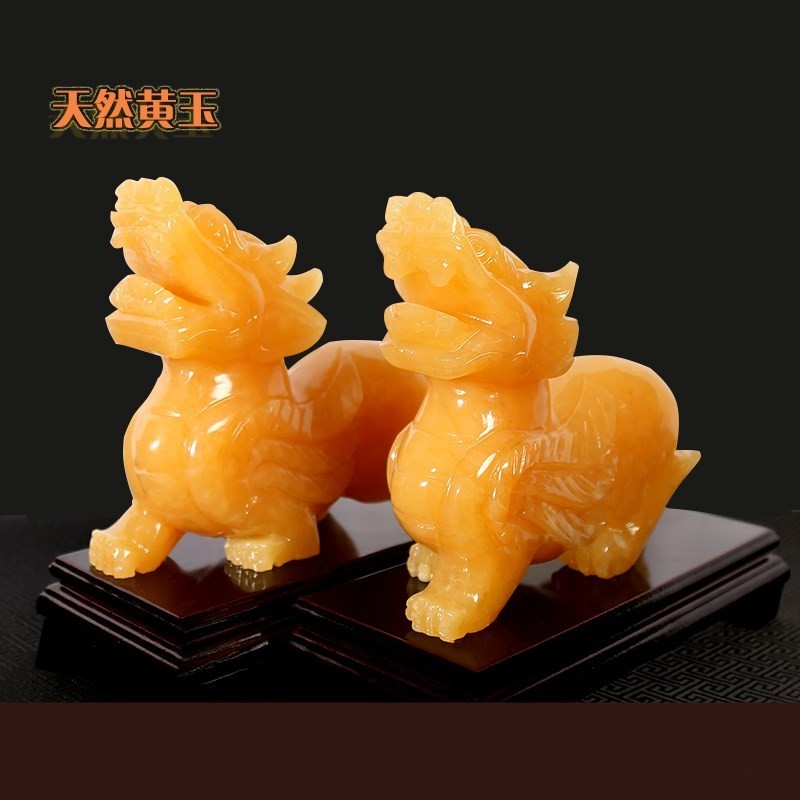 京选好礼招财天然米黄玉貔貅摆件一对貔恘玉石聚宝盆皮丘办公室摆设