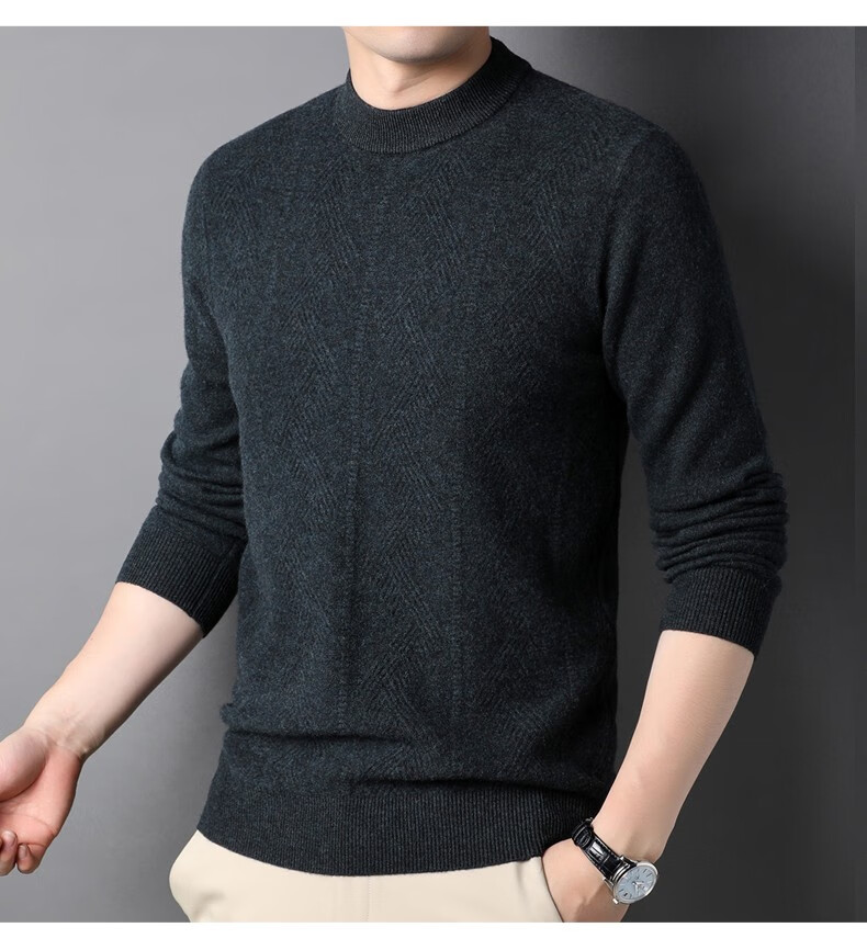 Hengyuanxiang Men's Thick 100% Pure Wool Sweater, Winter Red Knit Pullover for Young And Middle-Aged Men, New Year Style 17