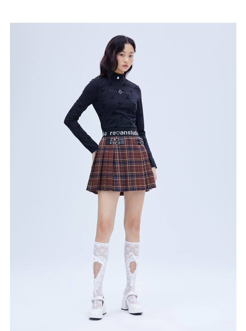 revan芮范2021冬季设计师款暗纹满印修身半高领打底内搭黑色s36