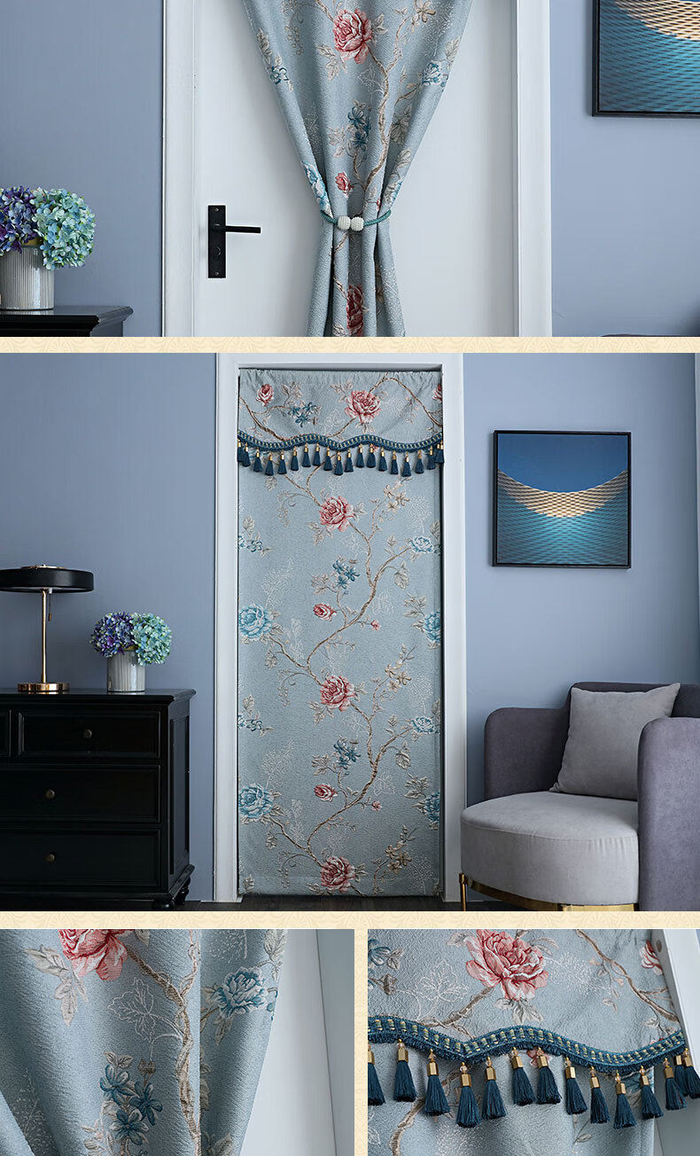 欧式卧室门帘四季家用房间隔断帘遮光免打孔半截短帘挂帘布艺免钉
