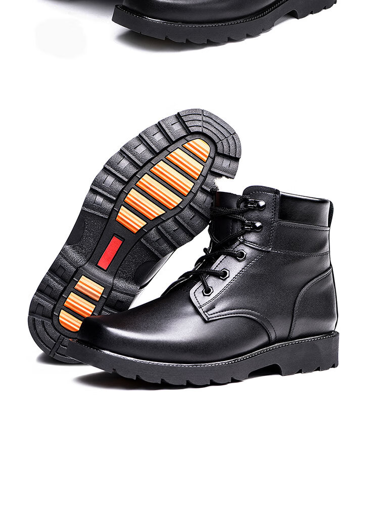 陆军作战鞋冬季羊毛真皮男马丁男靴加绒保暖防寒保安棉鞋钢头钢底作战