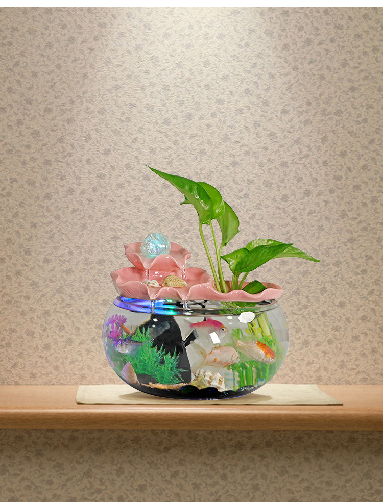 创意流水摆件玻璃鱼缸风家居装饰品桌面摆件乔迁开业礼品中号粉色