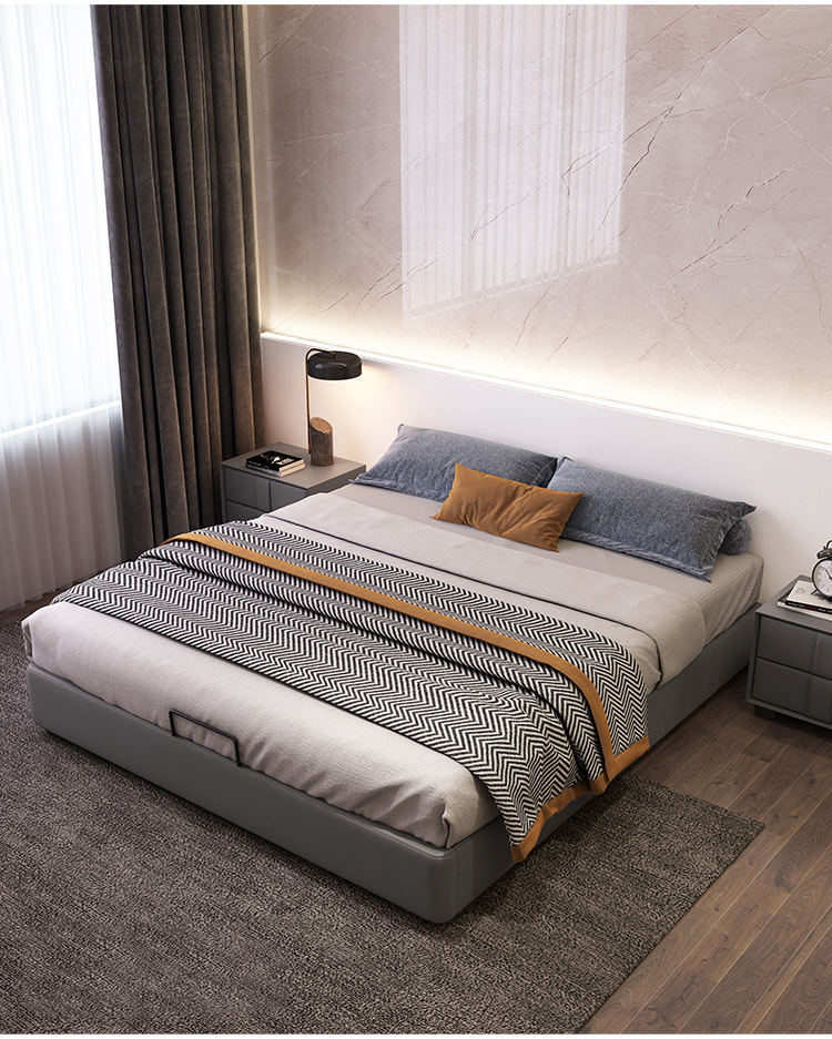 双喜临门特级无床头床灰色民宿日式榻榻米不带床头的床布艺床架轻奢无