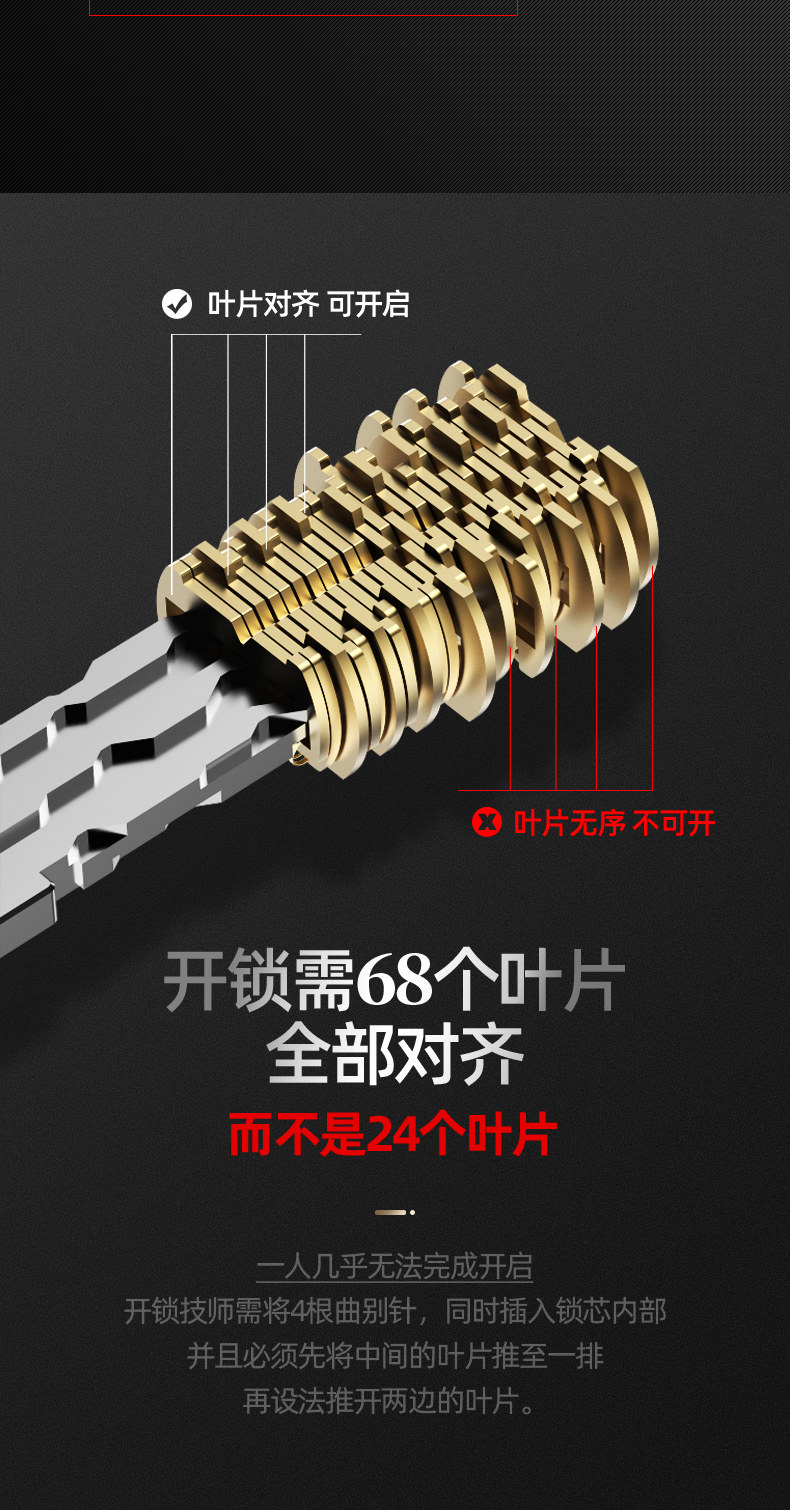 德亚伦国c级叶片锁芯68个叶片防盗门锁芯超c级通用型家用进户入户铁