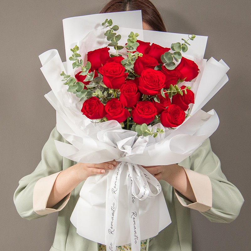 韩式花束送女友老婆生日纪念日礼物全国同城门店配送19朵红玫瑰花束
