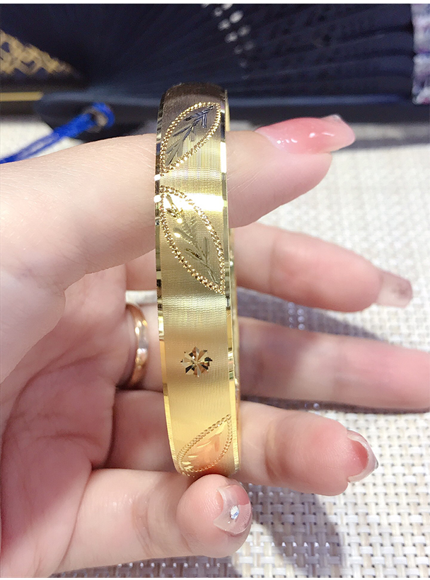 妙灵阁 9999黄金手镯2021新款足金镯子女妈妈款宽版拉丝面cnc足金50克