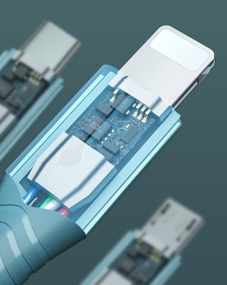 仁尼5a三合一弹簧数据线适用苹果华为充电器线伸缩快充三头安卓typec