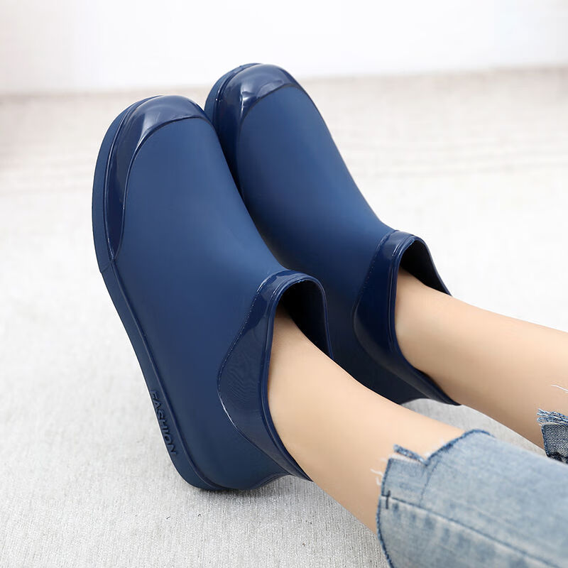 女士短筒雨鞋韩版时尚百搭雨靴女低帮防滑防水工作鞋厨房水鞋蓝色38