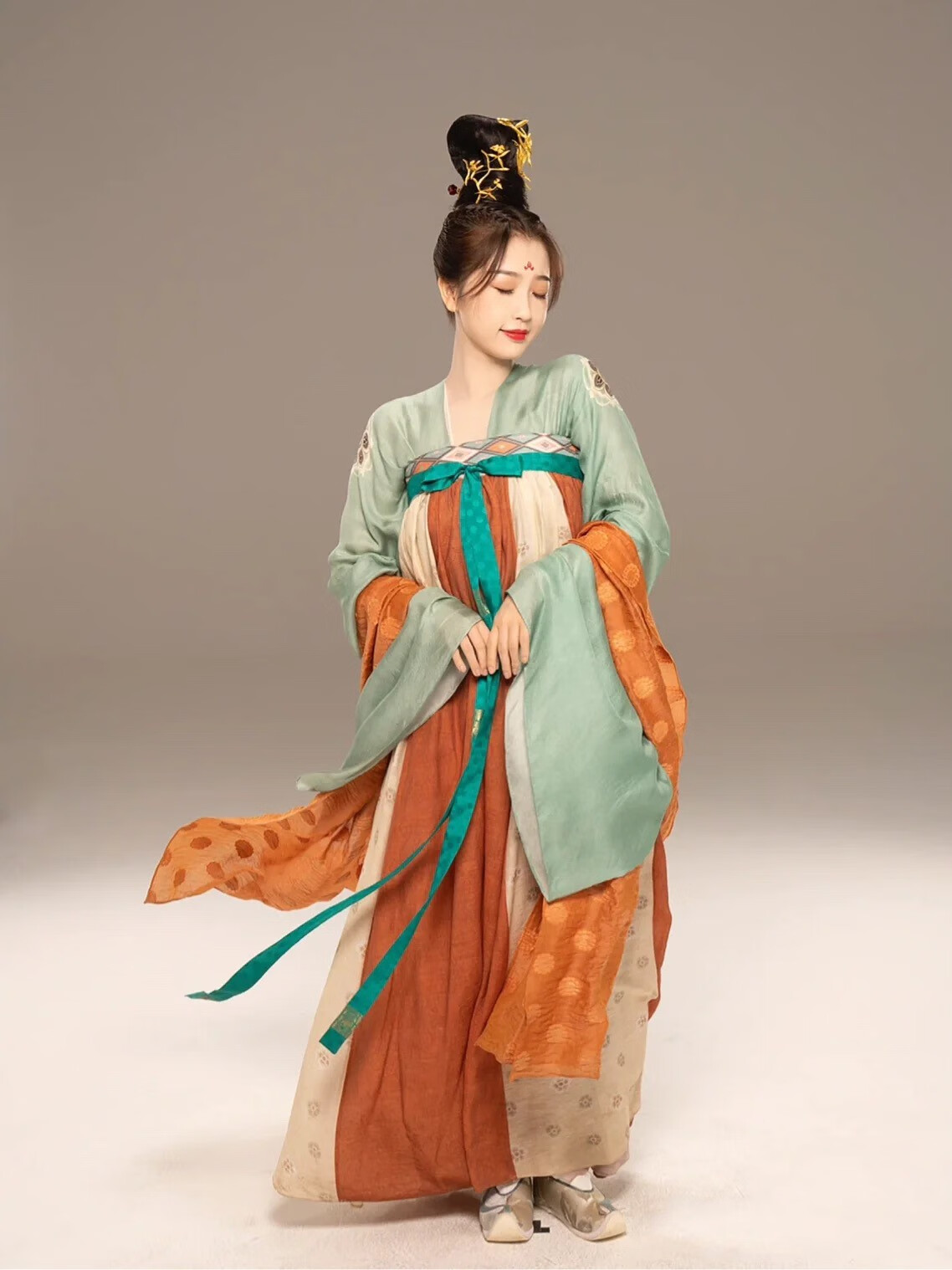 小兰花同款汉服 唐制齐胸襦裙影视剧古装仙气古风女 桔红色(小兰花) l
