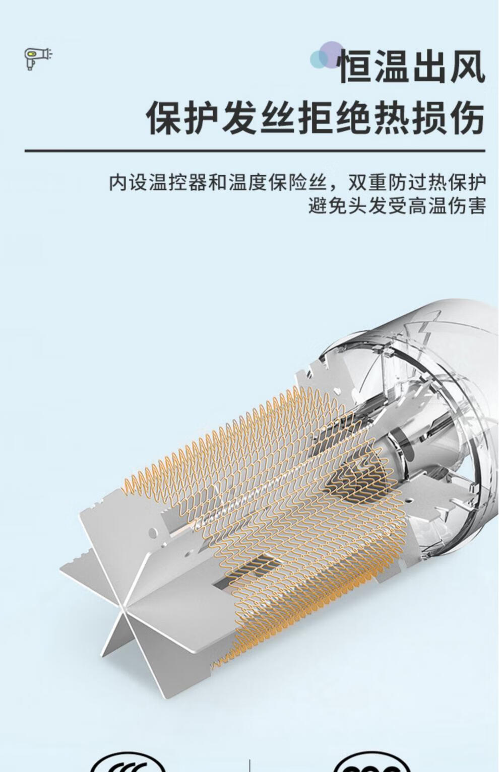 樱途飞科同款吹风机家用电吹风负离子护发宿舍1800w冷热风手柄折叠fh