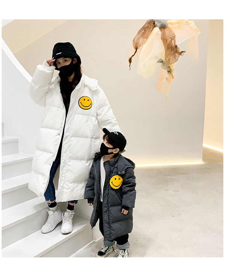 南极人nanjiren时尚亲子装21年秋冬季新款韩版母女装冬装笑脸长款加厚