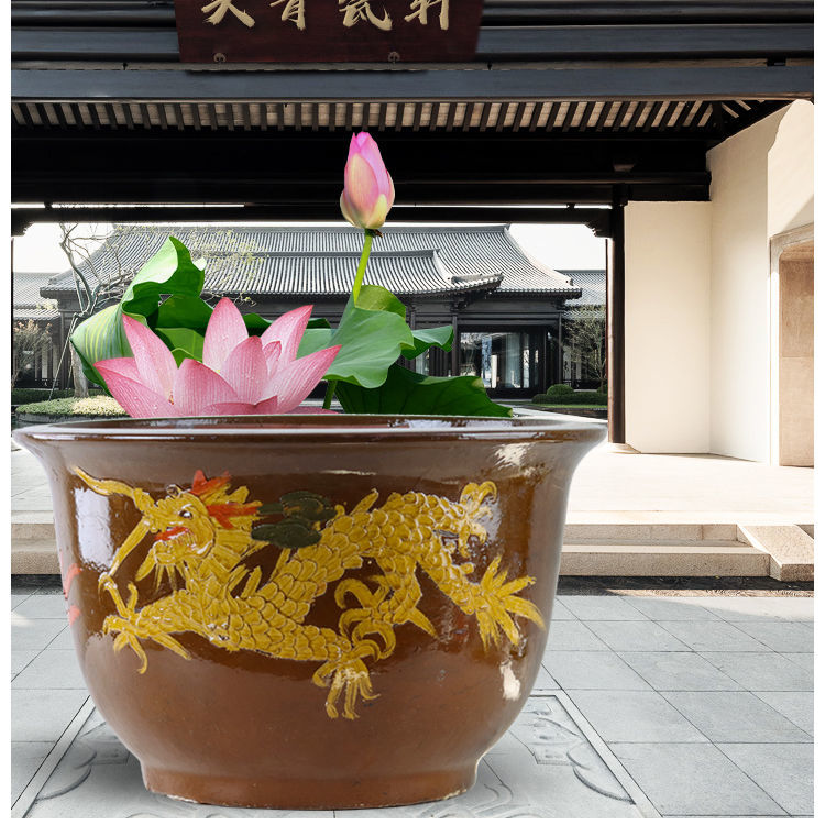 麦桑荷龙缸花盆特大号陶瓷紫砂花盆庭院户外种树盆景铁树发财树圆盆9