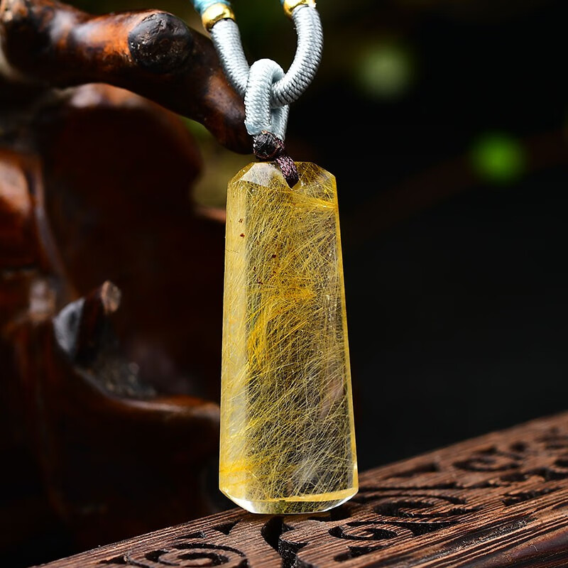 crimson kingdom金发晶平安无事牌吊坠男女款水晶饰品挂坠金发晶吊坠