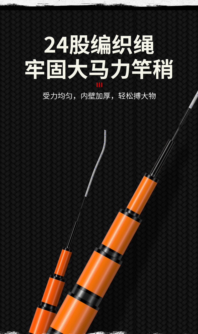 适用对象:竞技展开节数:4节竿胚材质:碳纤维钓竿长度:9m以上鱼竿调性