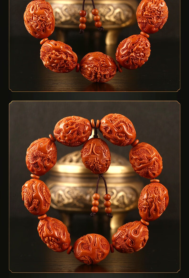 波士登 橄榄核手串九龙戏珠手工霸气核雕老油核文玩属相龙男女手链 18