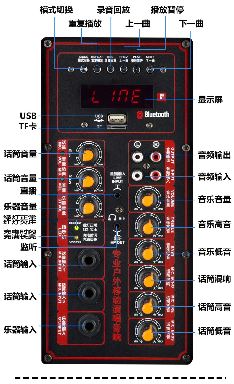 曼龙(malone) m-3612 双十二寸广场舞音响户外k歌演出蓝牙连接声卡