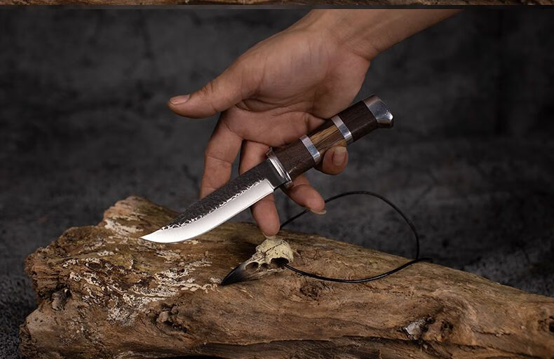 内蒙手工小刀锻打扒肉复古刀水果刀户外小刀440c内蒙古烛直刀小刀含尼