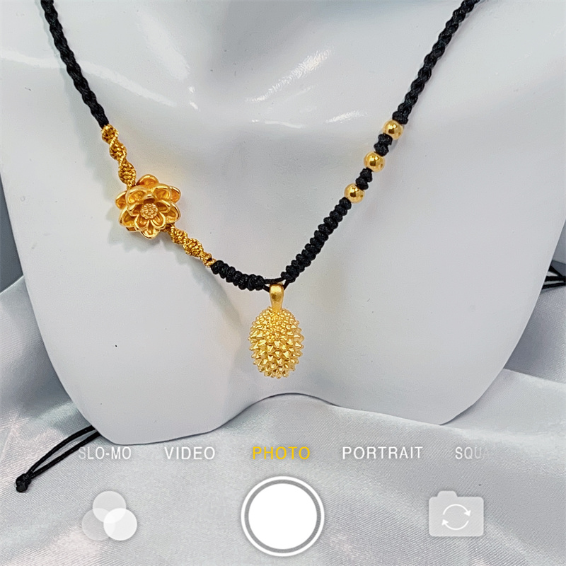 老凤祥款式老凤凰足金999榴莲黄金吊坠编织榴莲忘返项链锁骨链七夕