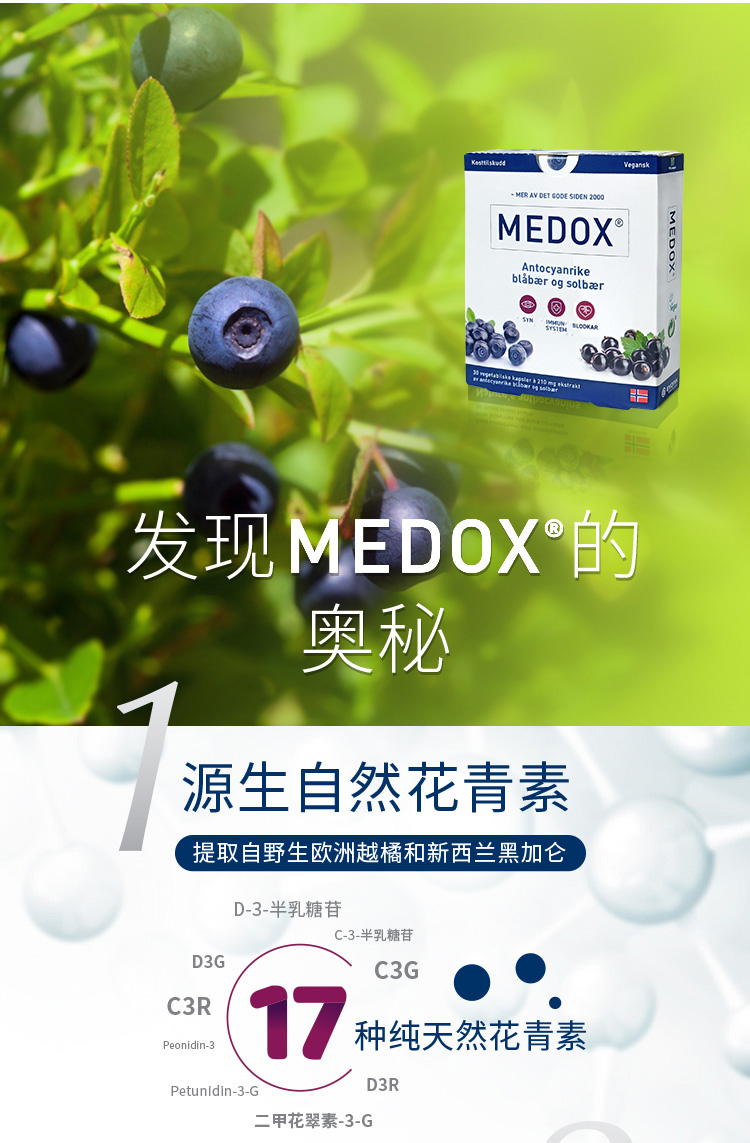 挪威medox 花青素蓝莓胶囊 80mg 30粒/盒眼疲劳精华越橘眼【图片 价格