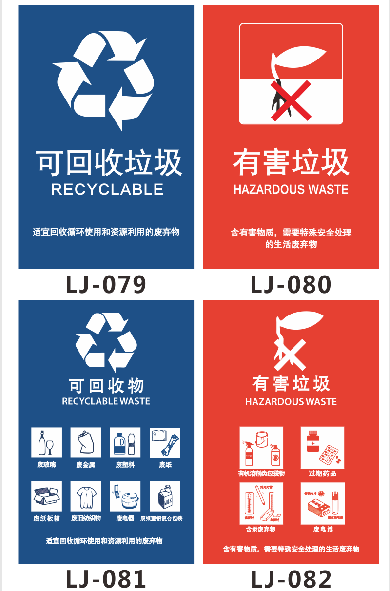 凌貴新國標垃圾分類標識貼紙廣州深圳上海北京垃圾桶標誌可回收不可