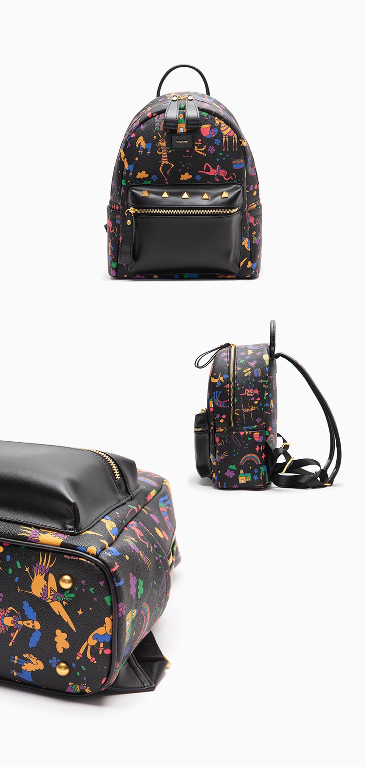 不莱玫原创设计经典礼盒大双肩包铆钉背包小众包包女时尚百搭书包黑色