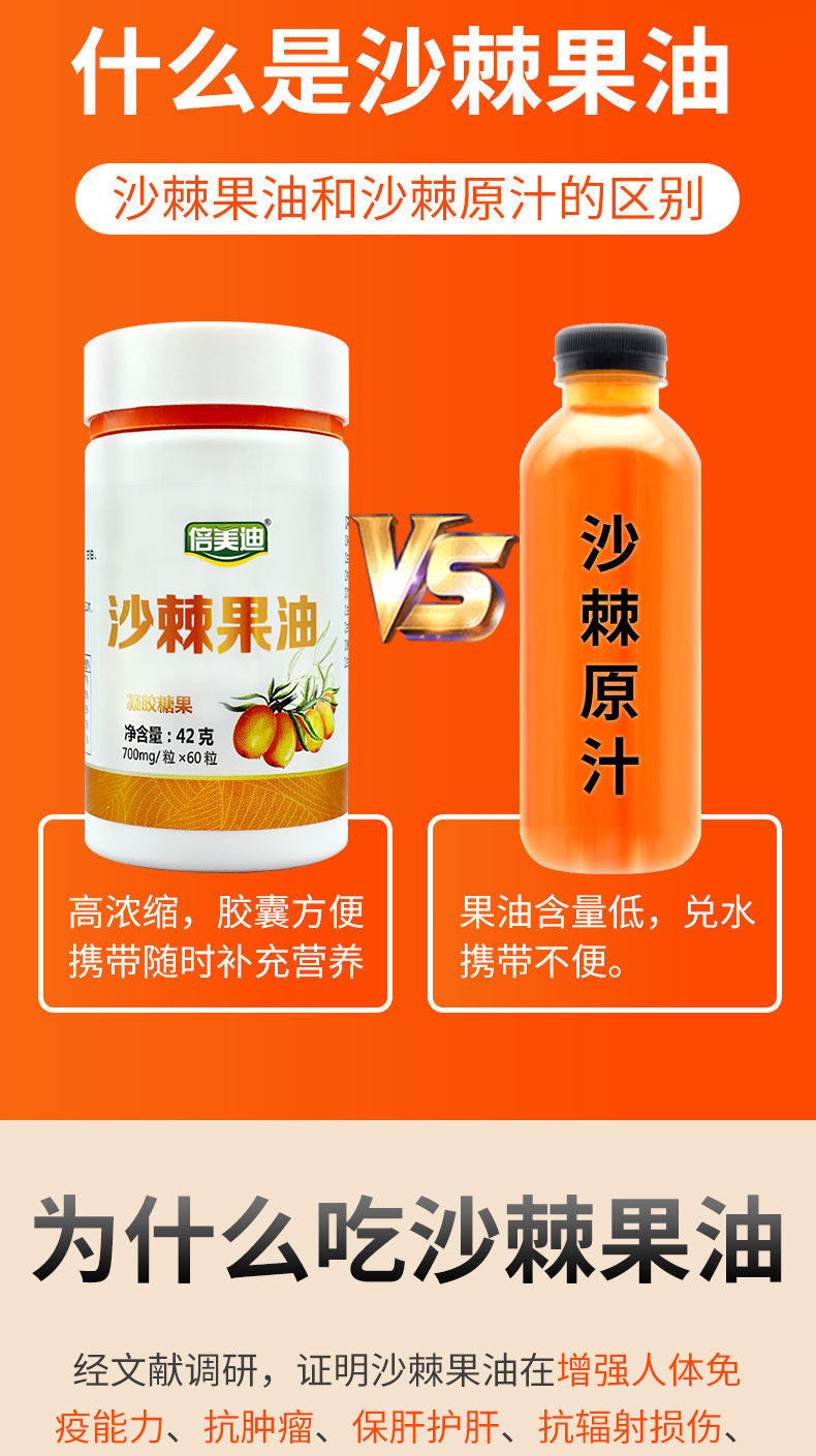 有仁堂沙棘果油软胶囊60粒新疆原浆小包装高纯度沙棘油野生沙棘汁胶囊