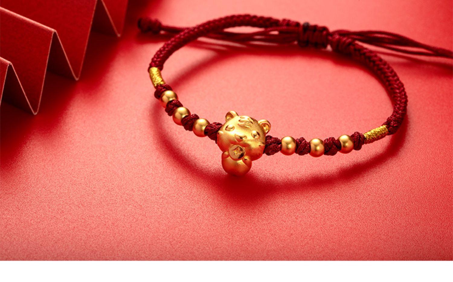 999足金生肖虎手链女转运珠黄金小老虎属虎本命年3d硬金手绳礼物 单个