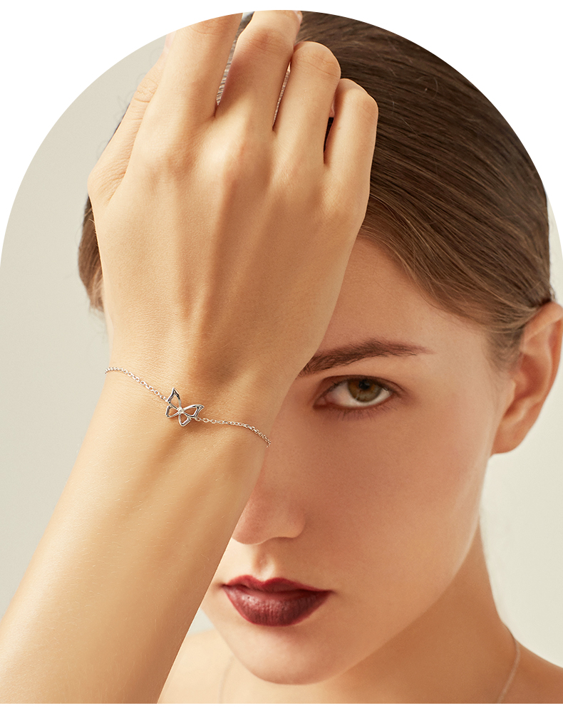 daisyfellowes黛西法罗简约时尚气质s925银蝴蝶手链甜美百搭腕饰银