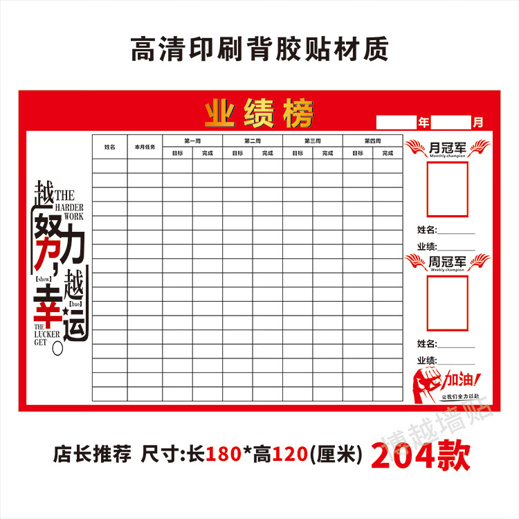 定制办公室可擦写销售龙虎榜业绩排行榜展示板墙贴pk光荣榜公告栏 如