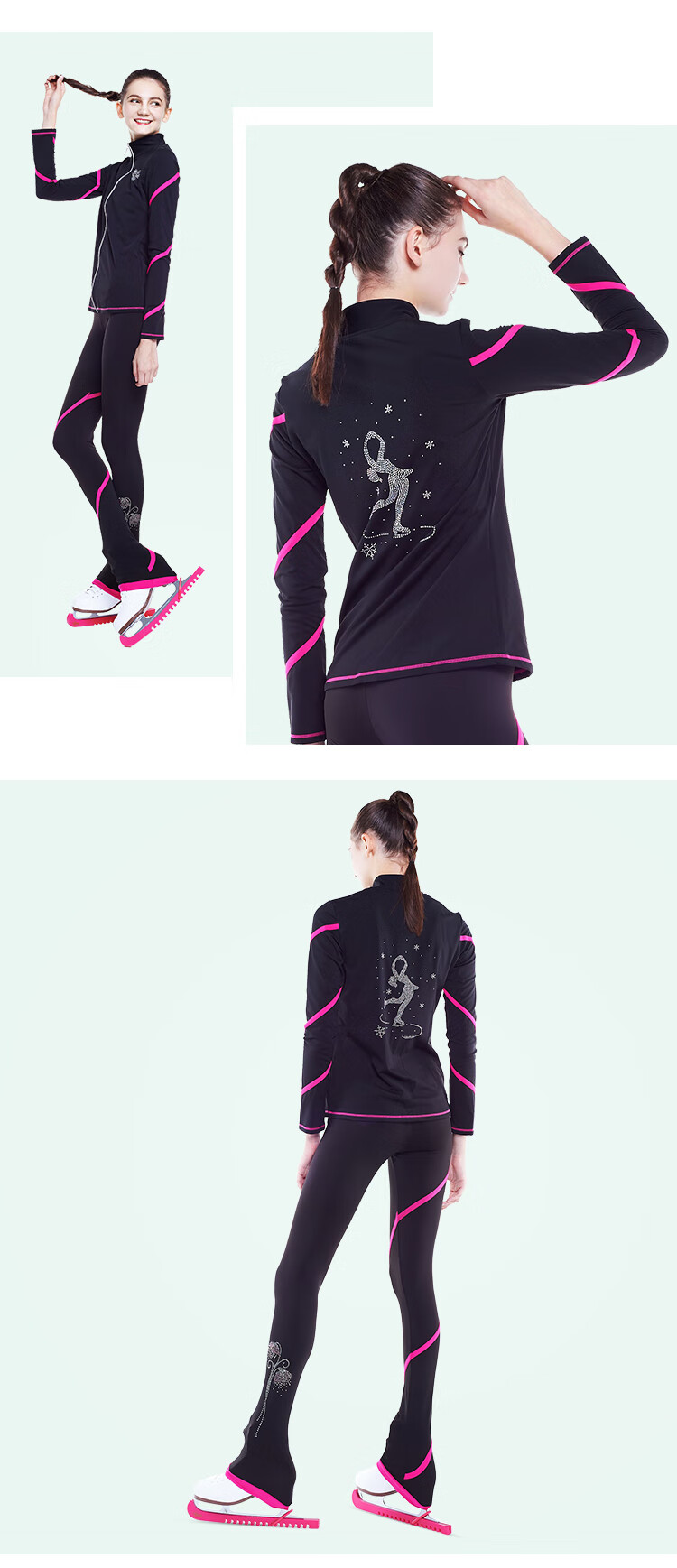 花样滑冰加绒训练服 儿童花样滑冰服滑冰裤运动服裤子烫钻成人女童