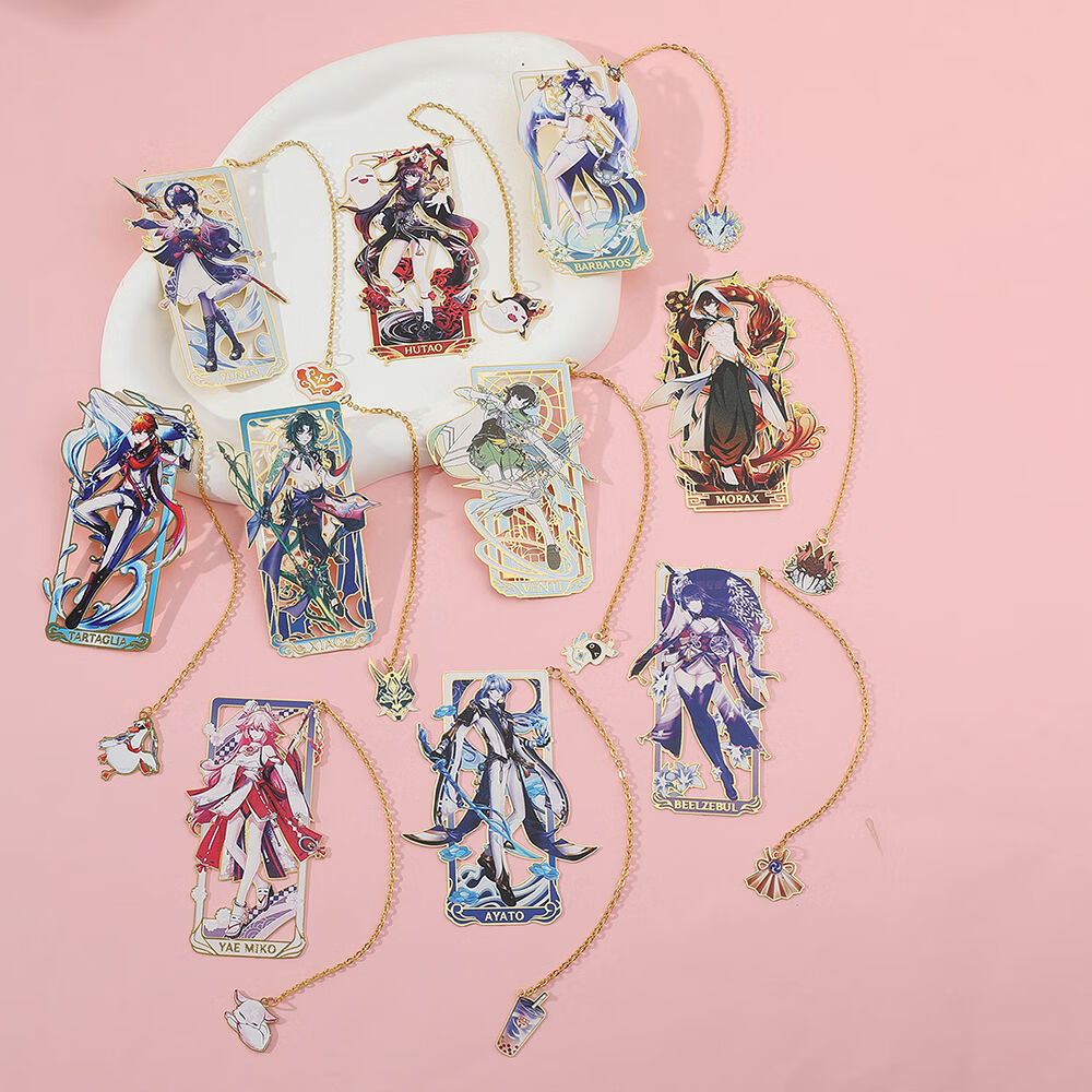 灿炫原神周边金属书签温迪巴巴托斯魈雷神胡桃二次元学习用品精美书签