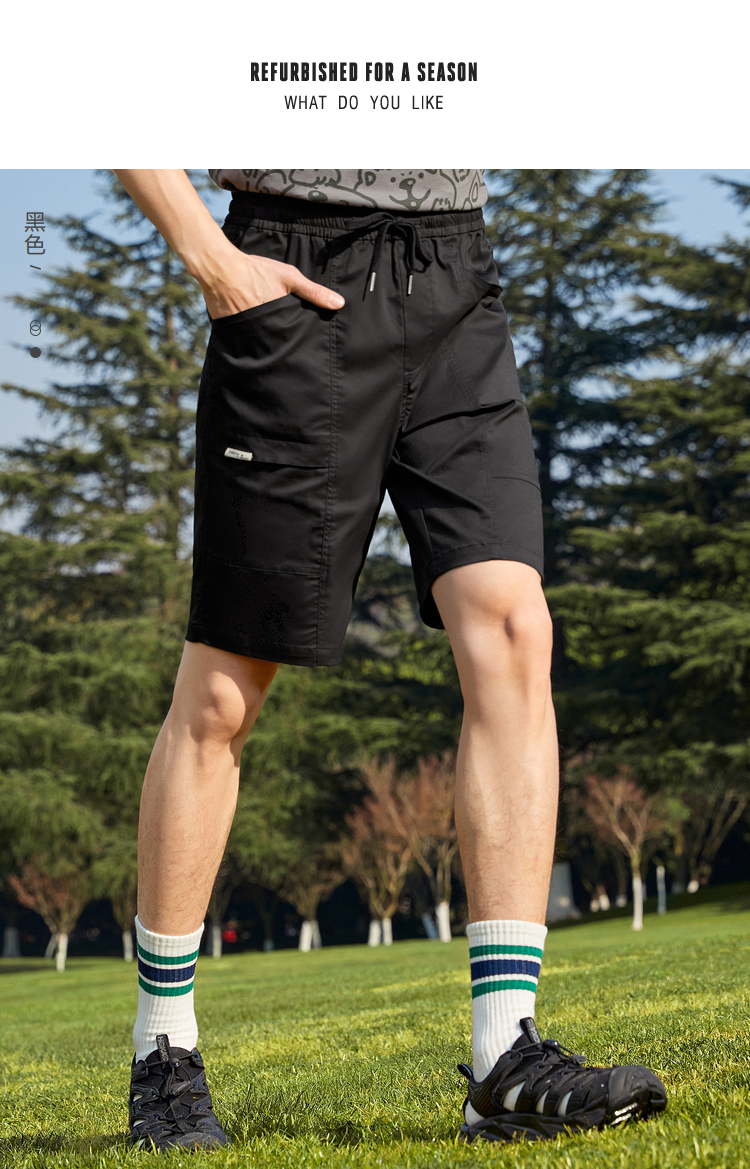 2022夏季新款黑科技抑菌舒适凉感男生休闲五分裤松紧腰短裤男军绿4623