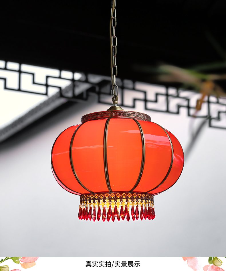室外防水喜庆酒店茶楼新房阳台庭院别墅大门灯30cm全铜灯笼吊灯金福