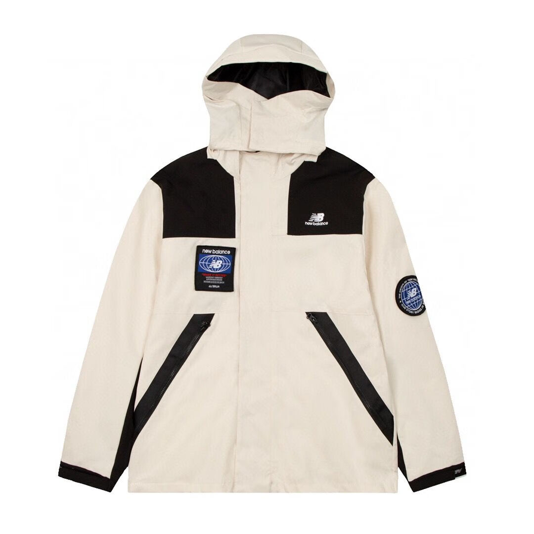new balance新百伦美式情侣冲锋衣nb连帽微章魔术贴工装夹克外套男女