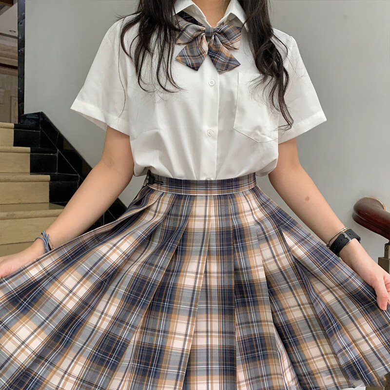 柠檬の海盐jk制服裙正版全套夏季短袖套装学生校服百褶裙jk格裙女
