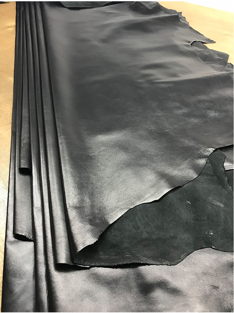 羊皮皮料黑色整张头层薄绵羊皮皮料diy制衣服装真皮面料皮衣皮革厚05