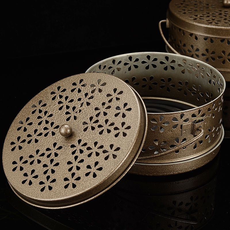 防火家用架子新款带盖蝇香盒无烟网格盘子复古加重4个送4刷子2蚊香