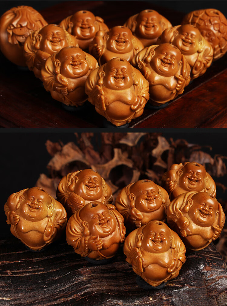 艾美福八宝弥勒橄榄核手串名家谢伟纯手工雕刻22大核文玩核雕