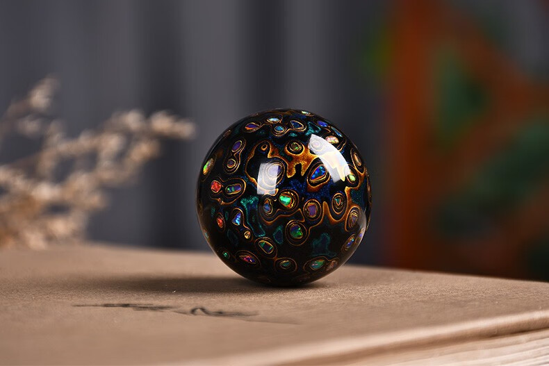 轩野慕礼大漆珠手工黑金犀皮漆30mm犀皮水晶欧珀车挂包包挂件锁骨链