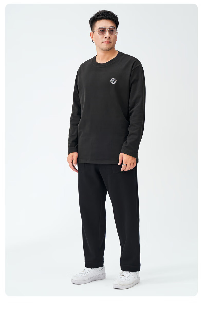 半墨大码男装秋冬双面德绒长袖t恤男宽松保暖加厚胖子纯色打底衫胖子