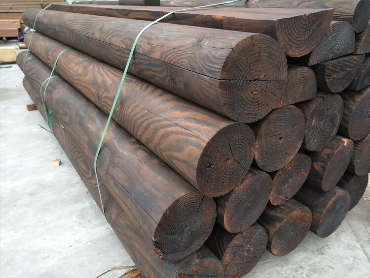 木圆木柱实木柱子原木立柱横梁木方花旗松圆柱碳化木龙骨圆木 原木色