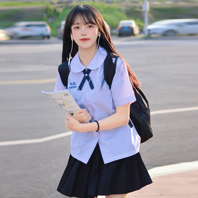 校服女校服泰式初恋jk全套短袖衬衫短裙子套装 米白色衬衫(不含领结)