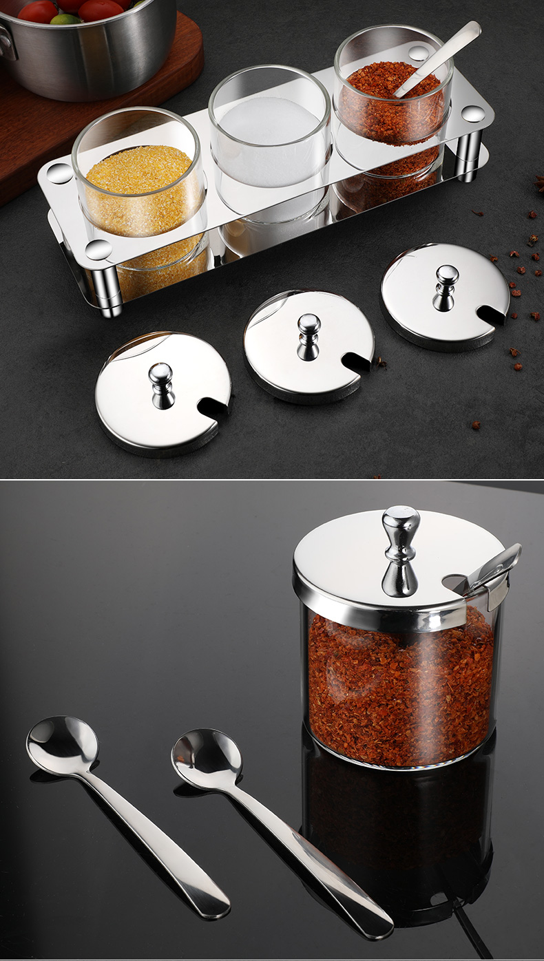 欧乐多调料瓶304不锈钢调味罐家用盐罐玻璃调料罐子厨房调料盒套装